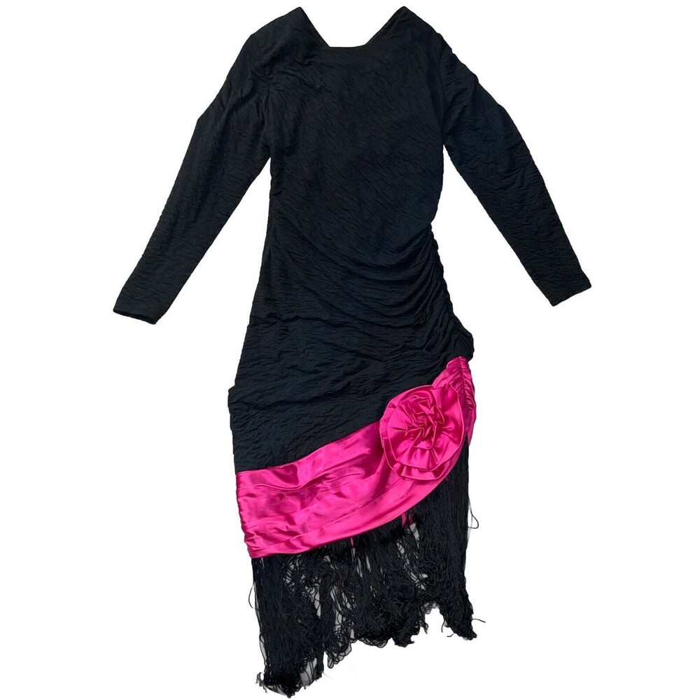 Karen Lilli New York Vintage 90s Womens 8 BodyCon Dress Pink Bow W/ Tassels